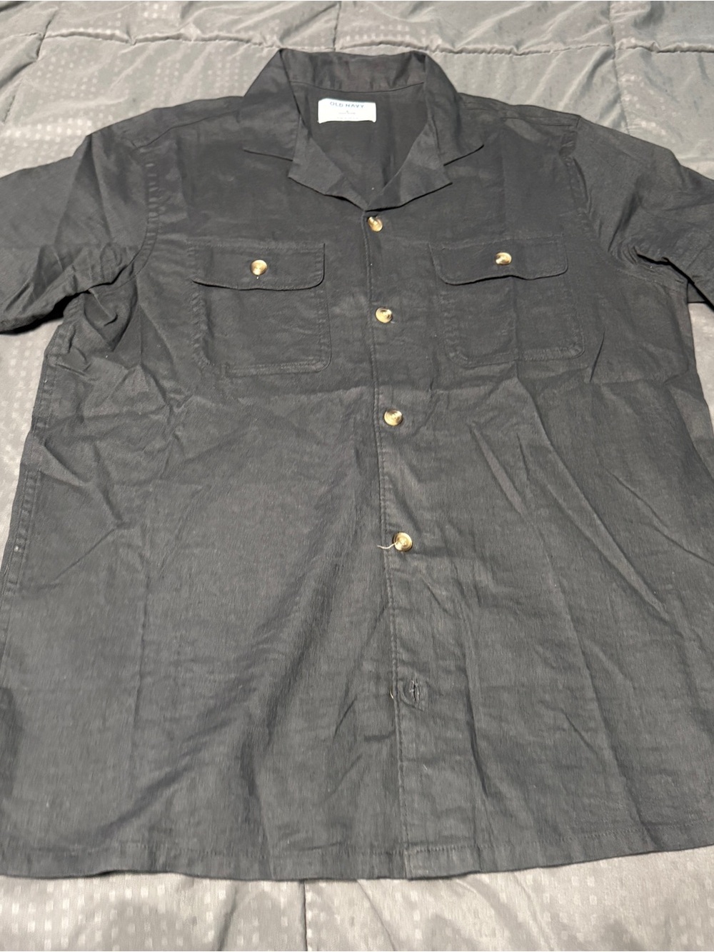 old navy linen blend button down shirt gray mens Size small